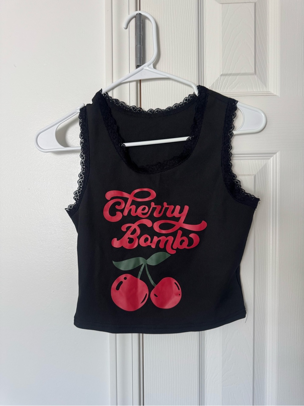 Cherry Bomb Lace-Trim Black Tank Top